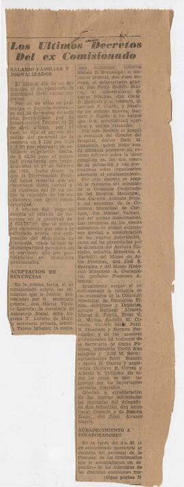 Recortes de diarios sobre los últimos Decretos del Intendente Municipal de Chivilcoy.