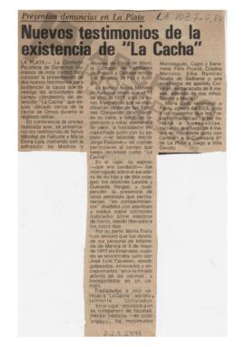 “Nuevos testimonios de la existencia de “La Cacha”, La Voz. 1984