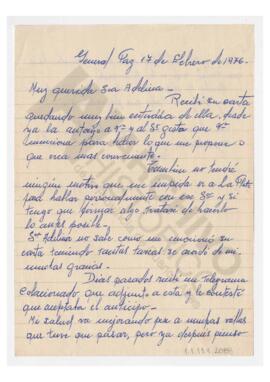 Carta de Silvina para Adelina. General Paz. 1976