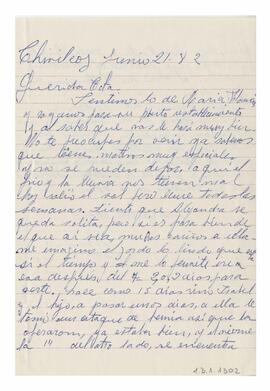 Carta enviada a Adelina desde Chivilcoy. Firmada, Nena. 1982
