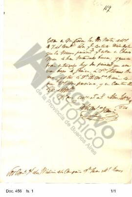 García acusa recibo de dos cartas remitidas por Rosas y le informa que ha retirado de Chascomús l...