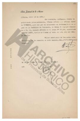 Constancia de recepción sobre el pedido al Jefe de la Delegación Local de Interpol sobre orden de...