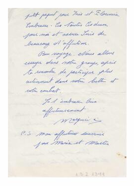 Correspondencia recibida por Adelina desde Francia. (Escrita en francés). Firmada Margueri. 1981