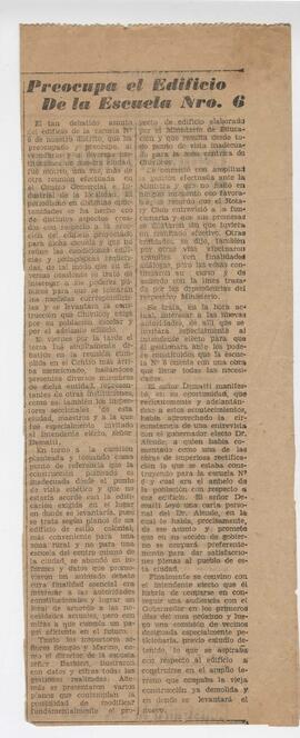 Recorte de diario sobre la preocupación del edificio de la escuela Nº6