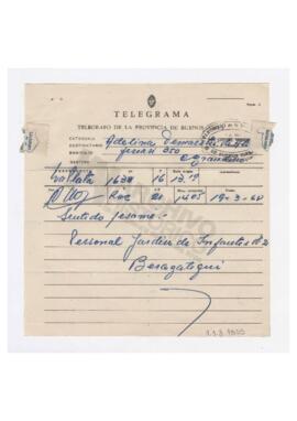 Telegrama recibido por Adelina con motivo del fallecimiento de Luis María 1968