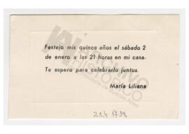 Invitación al cumpleaños de 15 de María Liliana. Con sobre