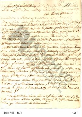 Mariano García se dirige a Rosas para pedir la premura del cobro de dinero asignado y comunica su...