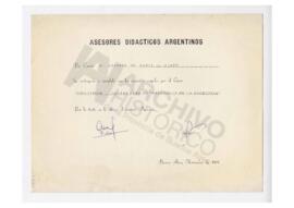 Certificado de “Asesores Didácticos Argentinos”, 1969