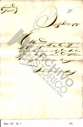 Copia de una nota remitida por Rosas al coronel Estomba en la cual comunica el envío del cargamen...