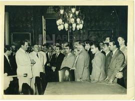 Juan Domingo Perón y con gremialistas