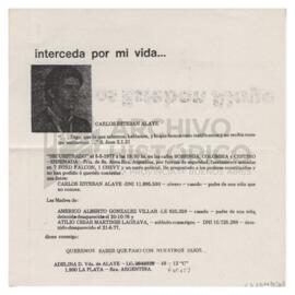 Folleto de Adelina realizado con la intención de difundir la desaparición de Carlos y un recorte ...
