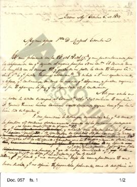 Borrador de la nota enviada por Rosas al coronel Estomba en la cual agradece la colaboración pres...