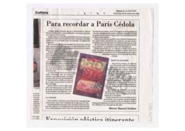 Nota “Para recordar a París Cédola”, firmada por Héctor Manuel Delfino. Diario La Nación. 1998