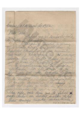 Carta enviada a Adelina por Luis María Alaye. 1952, Carhué. Con sobre
