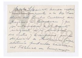 Tarjeta Centro Cultural del Magisterio de Brandsen 1967. Nota enviada por la inspectora de enseña...