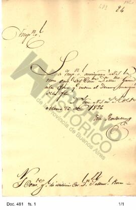 José Rondeau da cuenta a Rosas del envío de una nota original del teniente coronel Mariano García...