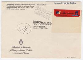 Sobre enviado a Dematti Adelina Ethel Rte. Ministerio de Economía y Obras y Servicios Públicos. 1997