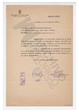Invitación cursada por la Directora de la escuela N 36 de la localidad de Gonnet, con el motivo d...
