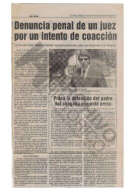 Recorte diario El Día "Denuncia penal de un juez por un intento de coacción" 2005