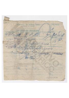 Telegrama enviado a Luis María Alaye por Adelina