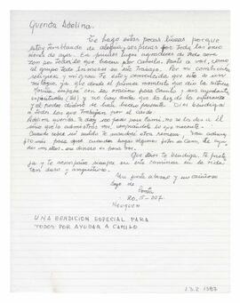 Correspondencia recibida por Adelina. Firmada por Porota, Neuquén. 2007