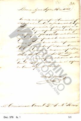 El Ministro de Gobierno informa la resolución gubernamental aceptando el pedido anterior.1827