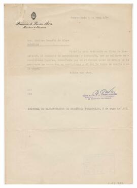 Nota recibida por Adelina de la Presidenta del Tribunal de clasificación, en respuesta al pedido ...