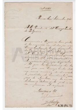 Nota del director de Escuelas, D. F. Sarmiento al Presidente del Consejo Escolar de Belgrano 1877
