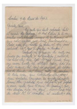 Carta enviada a Adelina por Luis María Alaye. 1951, Carhué. Con sobre