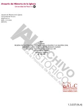 Reseña de la pólvora y el incienso. La iglesia y la guerra civil española (1936-1939). Hilari Rag...