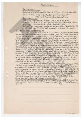 Manuscrito de Adelina con título "Testimonio"