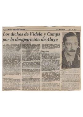 Recorte del diario La Nación “Los dichos de Videla y Camps por la desaparición de Alaye”. 1984