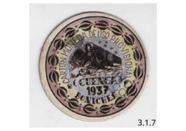 1 cartón moneda de uso provisional correspondiente a Cuenca 1937, del Municipio de Boniches de 30...