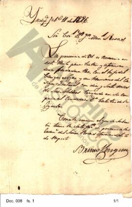 Carta remitida a Rosas por el comandante del fuerte Independencia, Bruno Vázquez, en la cual se r...
