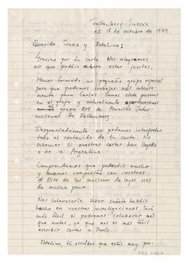 Carta enviada a Adelina desde Falkenberg, Suecia. Firmada por Marita Bengsson. 1979