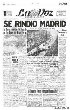 Portada Diario La Voz de San Justo del 25 de marzo de 1939. San Francisco, Córdoba publicado el 1...