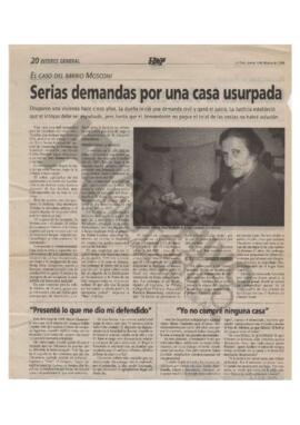 Recorte diario Hoy "Serias demandas por una casa usurpada". 1999