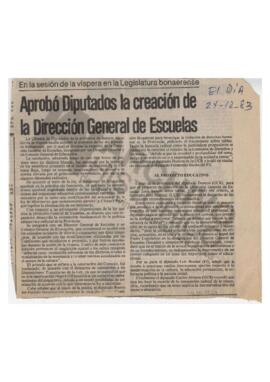 Recorte diario El Día "Aprobó Diputados la creación de la Dirección General de Escuelas&quot...