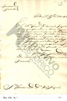 Carta remitida por Rosas al comisionado González en la cual dispone la  carga de las maderas en l...