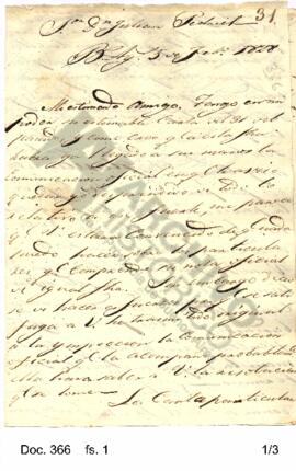 Carta enviada por Rosas a Perdriel reiterándole la separación de la comisión aunque continúa como...