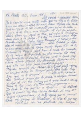 Carta enviada por Mercedes Lagrava de Martinez. (Fs. 2) con sobre. 1981
