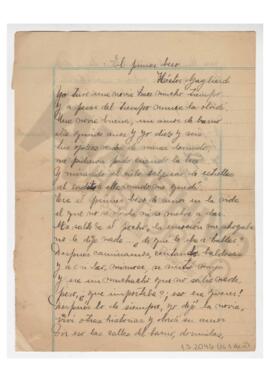 Manuscrito del poema El primer beso, Héctor Gagliardi