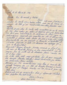 Carta enviada a Adelina, desde Azul. Firmada, Walte y Chichita. 1976