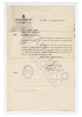Instituto de Seguridad Social solicitando el número de jubilado que le otorgara a la Señora Adeli...