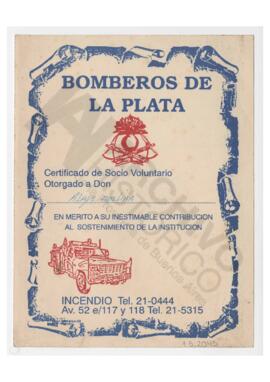 Certificado de Socio Voluntario Bomberos La Plata