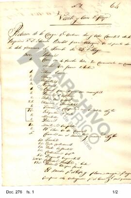 Relación de los efectos llevados por las carretas de propiedad de Eduardo Bustos. 1827