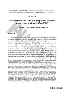“La construcción de una cultura política femenina desde el antifascismo (1934-1950)”. Mercedes Yu...