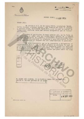 Respuesta de José Horacio Jaunarena, Subsecretario de Defensa del Ministerio de Defensa, al Juez ...