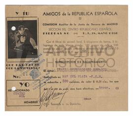 Comprobante amigos de la República Española, Comisión Auxiliar de la Junta de Socorro de Madrid. ...