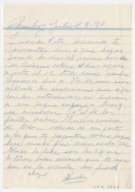 Carta enviada a Adelina (Tota), firmada por Amelia. Chivilcoy. 1979